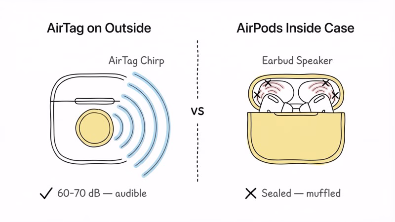 Comparison of AirTag chirp volume versus AirPods sealed inside a closed case