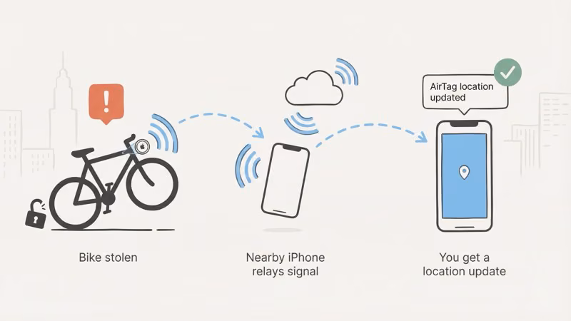 Stolen bike recovery workflow using AirTag and Find My network
