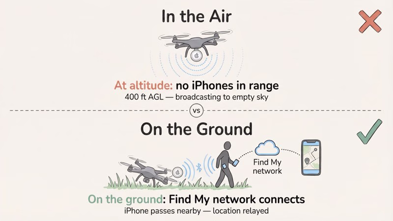 AirTag tracking capability comparison in air versus on the ground