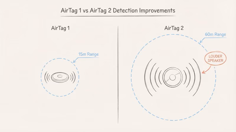 AirTag 2 improvements for unwanted tracking detection including louder speaker and extended range