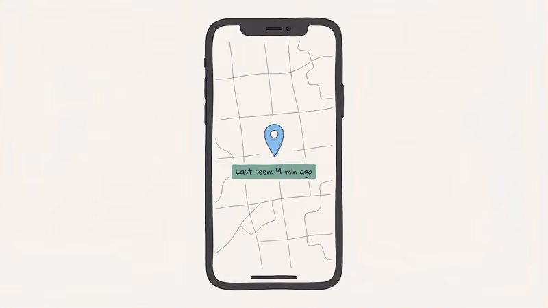 Find My app showing a single last known location pin for an AirTag with timestamp