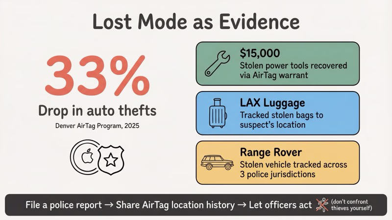 How AirTag Lost Mode helps with theft recovery using location pings and police reports