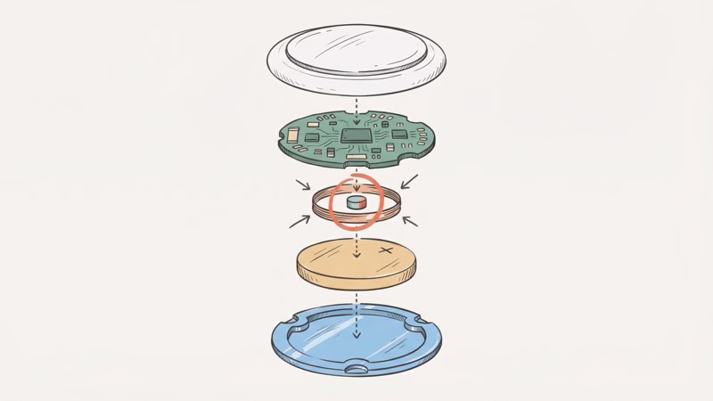 AirTag internal components showing the small speaker magnet inside the voice coil assembly