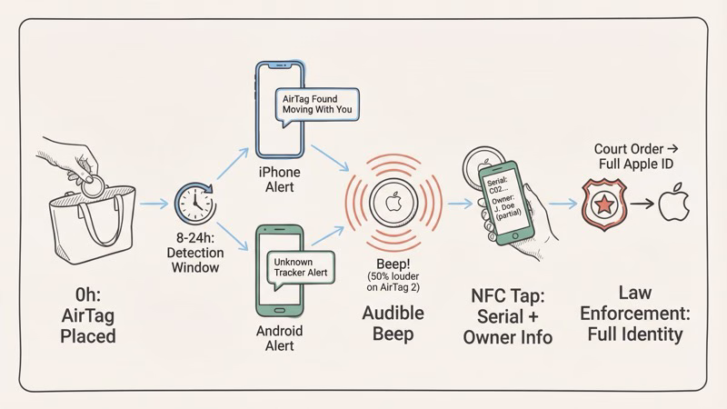 Timeline of Apple AirTag anti-stalking protections from 2021 launch to 2026 updates