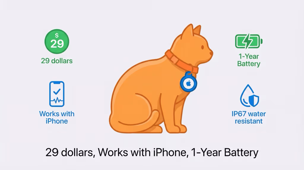 AirTag mounted on a cat collar with a breakaway buckle holder for outdoor tracking