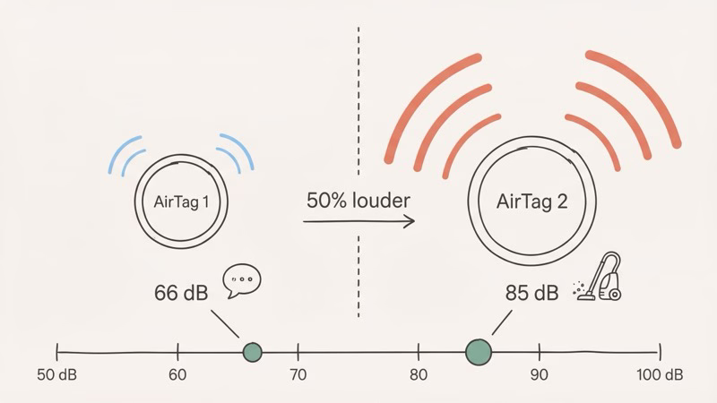 Volume comparison chart of all six AirTag sound types