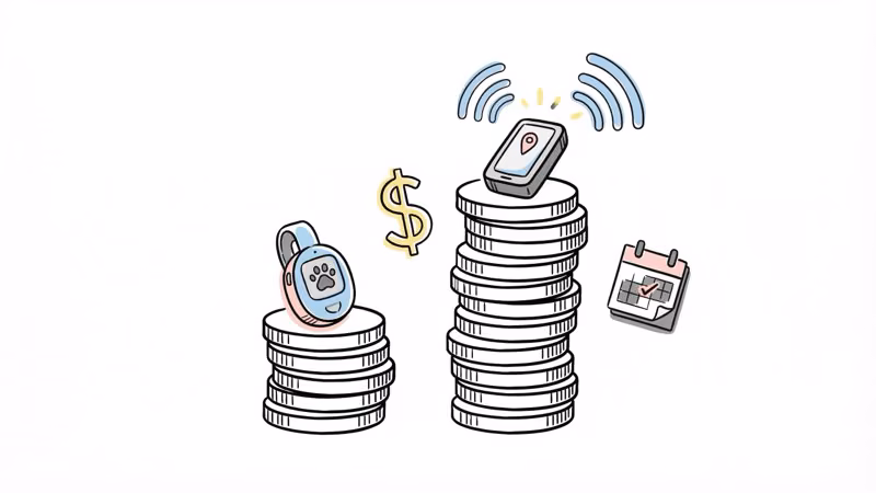 FitBark vs Tractive 2-year cost comparison showing FitBark at $70 versus Tractive at $190