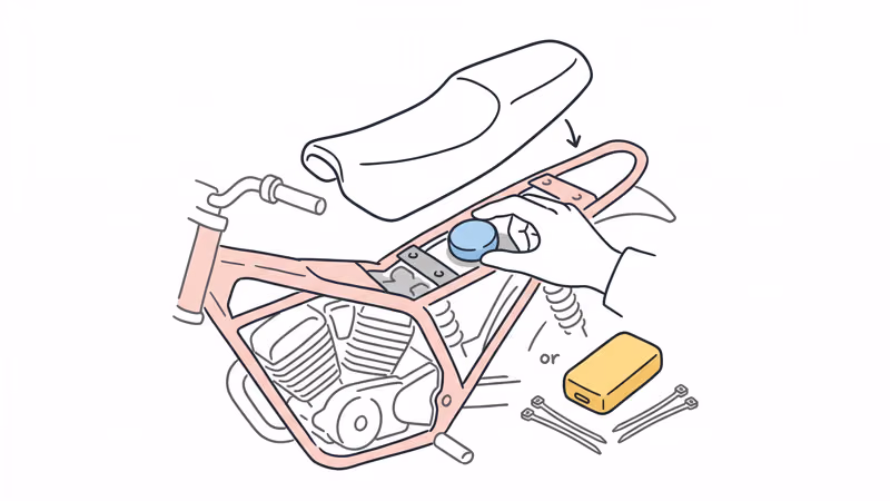 GPS tracker mounted under a motorcycle seat using magnetic installation
