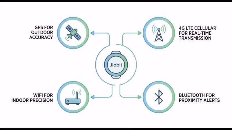 How Jiobit combines GPS, LTE, WiFi, and Bluetooth for indoor and outdoor tracking