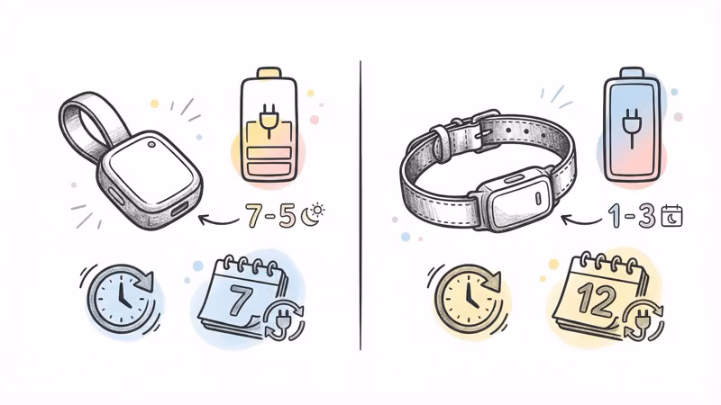 Battery life comparison between Jiobit at 5-7 days and Fi at 1-3 months