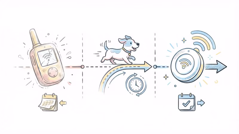 Timeline showing Whistle GPS pet tracker discontinuation from Tractive acquisition to August 2025 shutdown