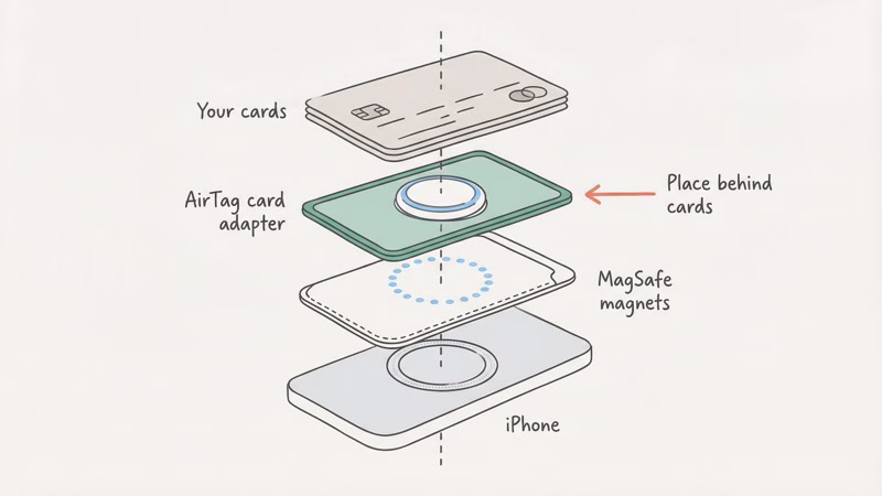 AirTag card adapter that fits into any standard MagSafe wallet card slot