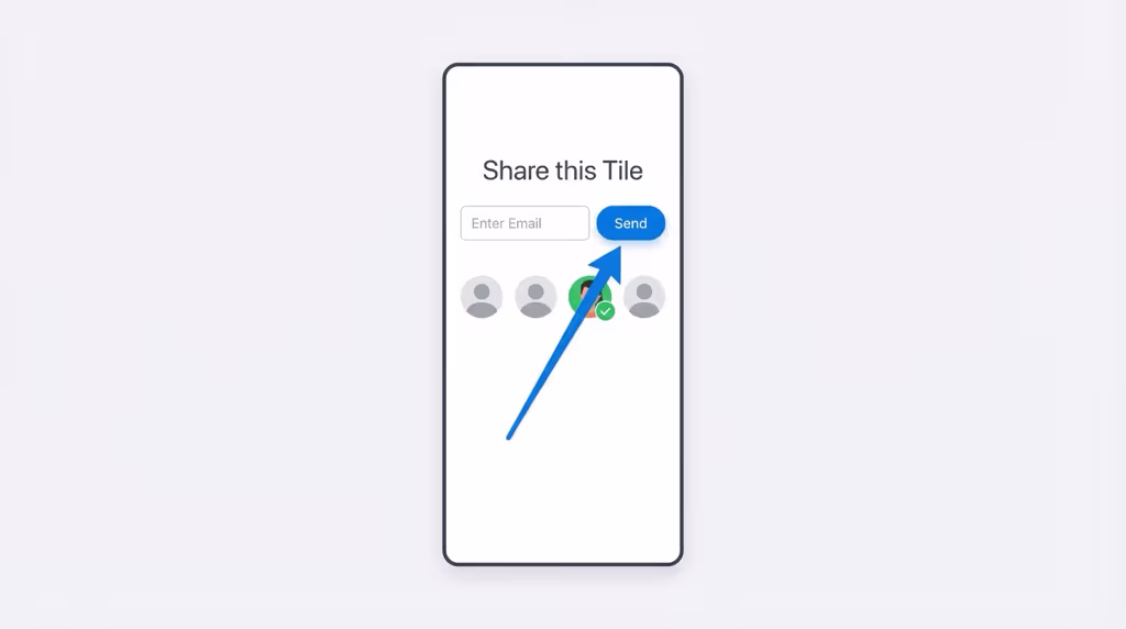 Tile sharing interface in the Life360 app showing how to invite another user