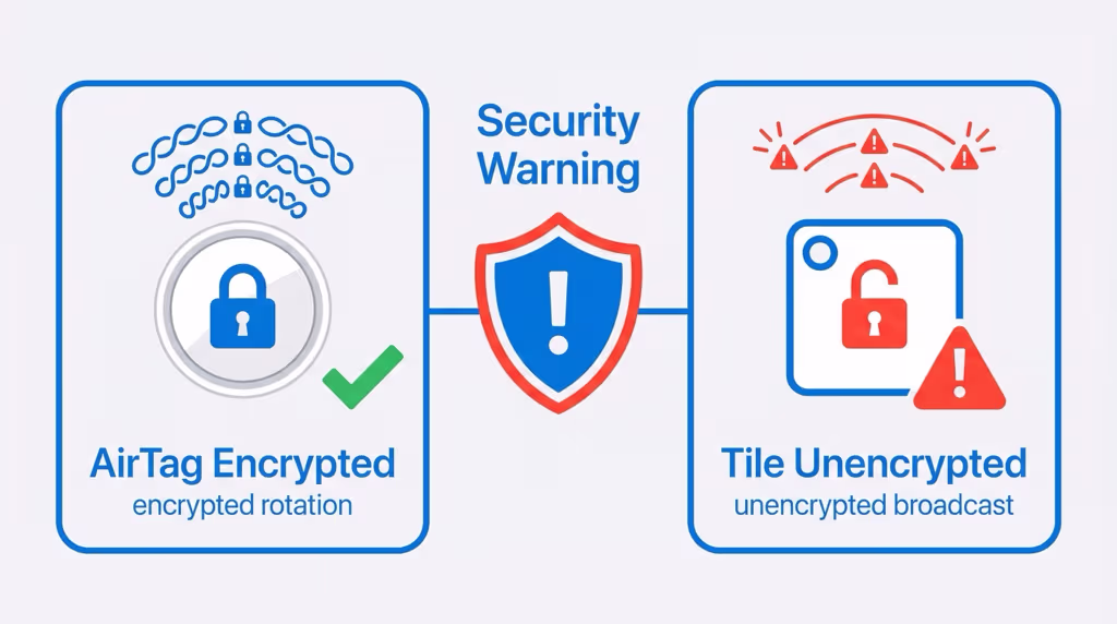 Security comparison between Tile and AirTag Bluetooth privacy architectures