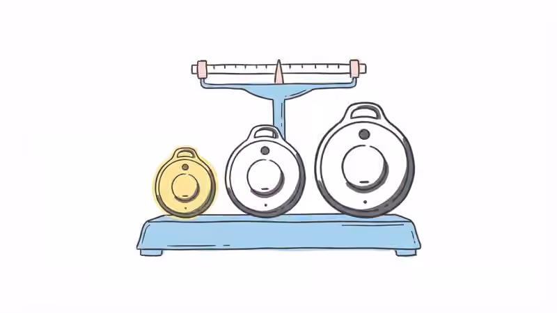 Side-by-side comparison of mini GPS pet trackers showing size differences between Tractive, Fi, and FitBark