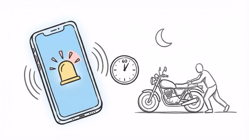 Phone receiving an instant theft alert call from Monimoto when motorcycle is moved