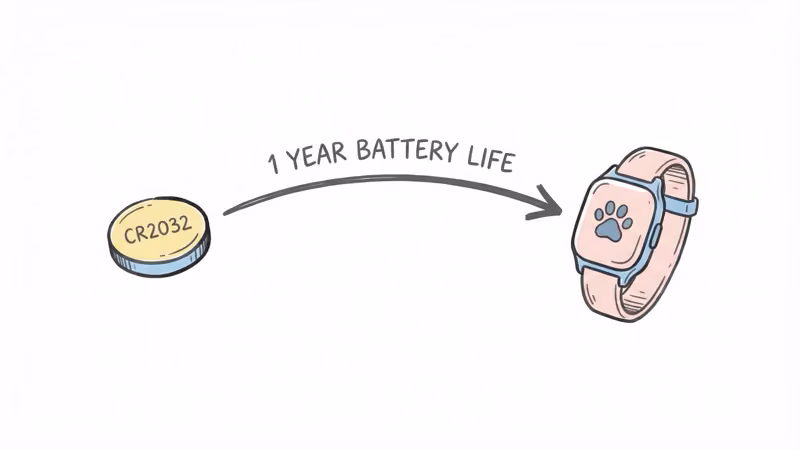 PitPat CR2032 battery lasting over 12 months with minimal maintenance