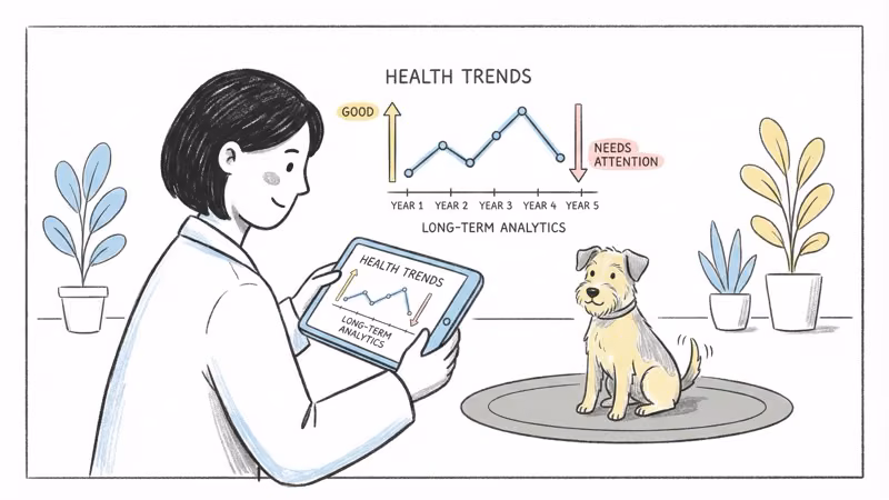 Health trend analytics showing long-term dog activity and sleep data