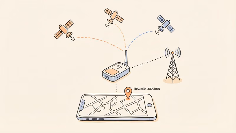 GPS tracker providing real-time location data on a vehicle map display