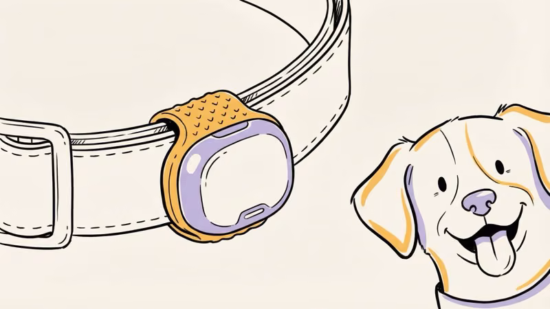 Tractive GPS tracker securely attached to a dog collar with rubber strap