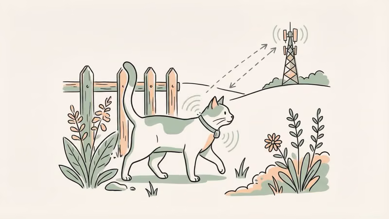 Weenect Cat 2 GPS tracker attached to a cat collar for outdoor monitoring