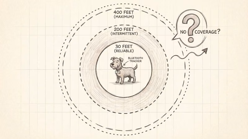 Yip Smart Tag Bluetooth dog tracker attached to a pet collar